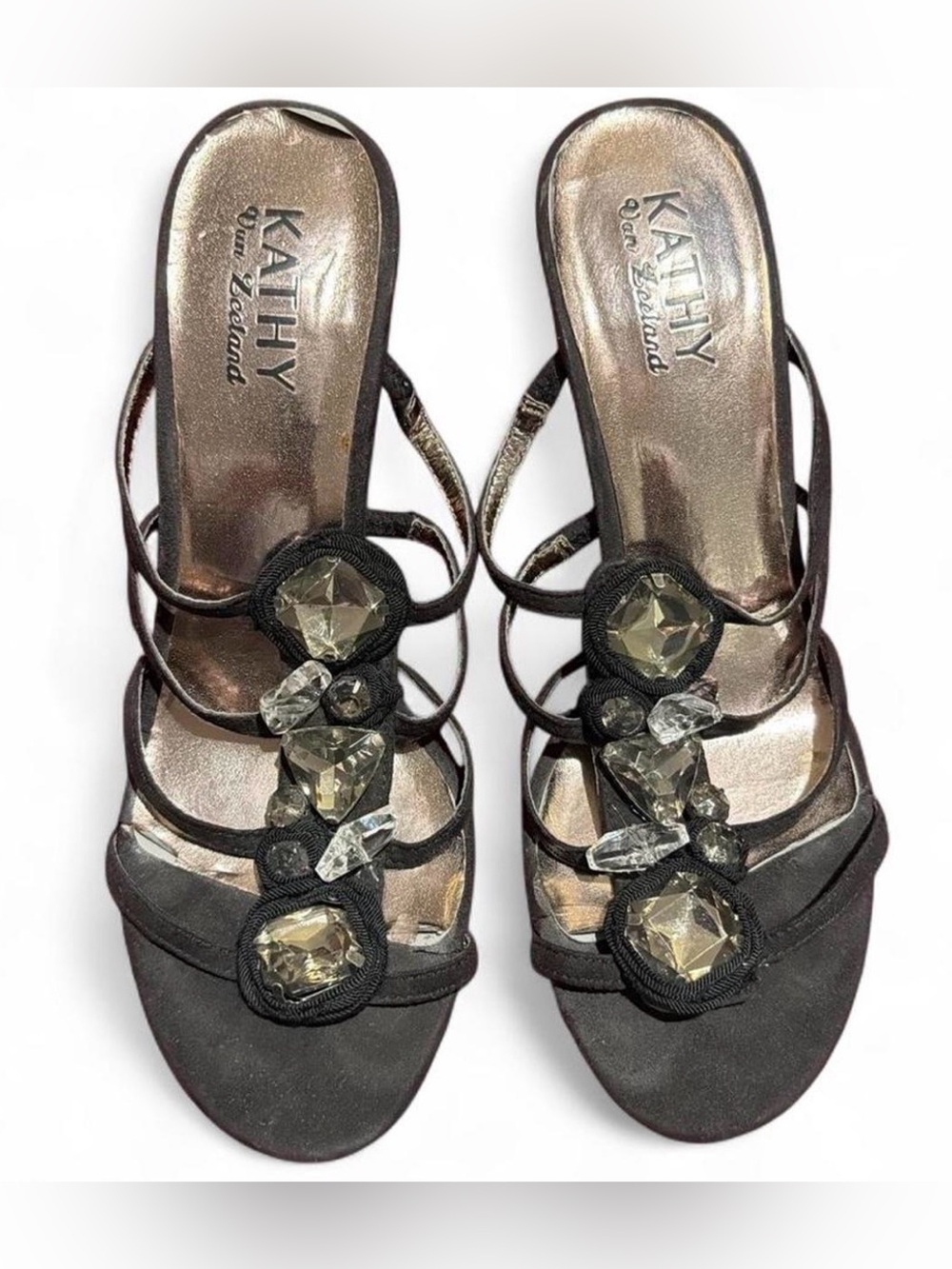 Kathy Von Zeeland Black Strappy Gem Embellished Women's Heels